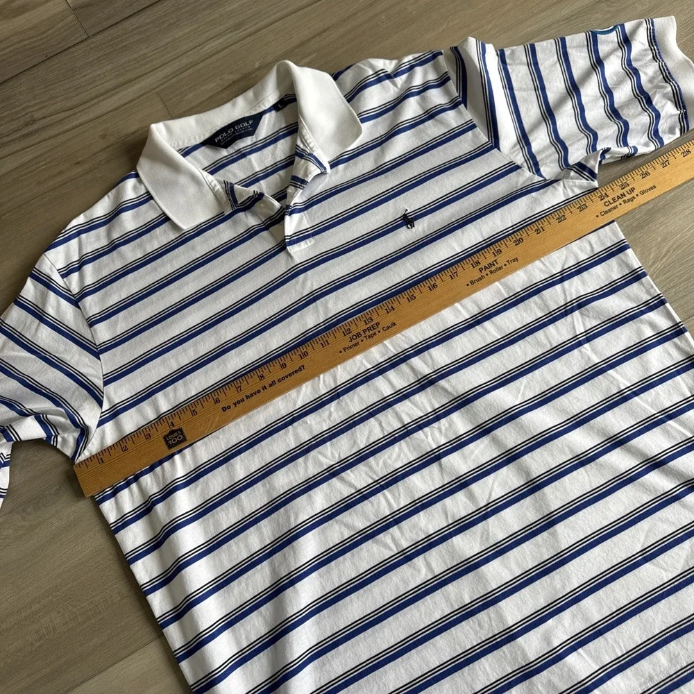 Ralph Lauren Polo Golf Cotton Shirt Men's L White‎ Blue Stripe Short Sleeve